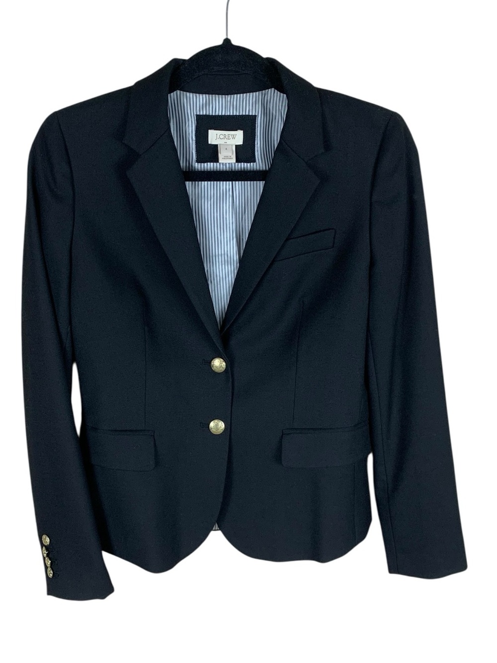 Women's J. Crew Factory Black Wool Blend Schoolboy 2-Button Blazer Size 4 Preppy